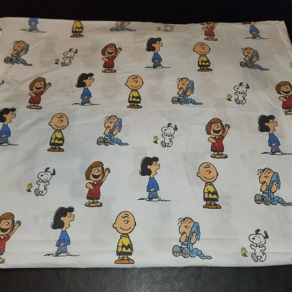 Vintage Peanuts Gang Twin Flat Bed Sheet‎ Fabric 92"x60" Charlie Brown Snoopy - Picture 1 of 3